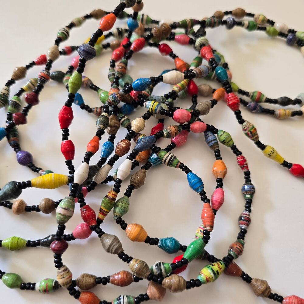 Rolled Paper Beaded Necklaces Multicolor Handcrafted Boho Four